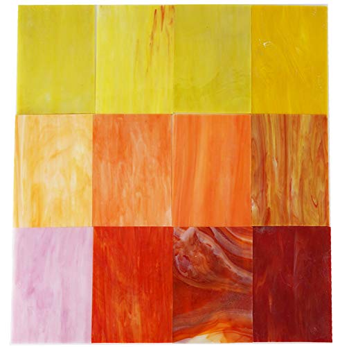 Lanyani 10 Sheets Variety Stained Glass Sheets Pack, 4 x 6 inch Large Cathedral Glass Mosaic Tiles for Crafts, Mixed Fall Colors