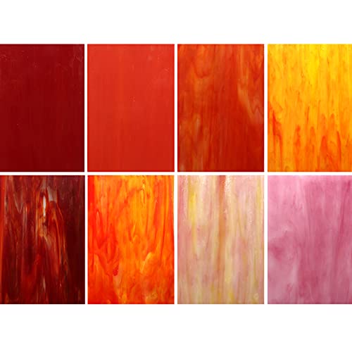 LITMIND 8 Sheets Red Stained Glass Variety Pack, 4 x 6 inch Mosaic Tiles Glass for Crafts, Art Glass Pack, Mixed Colors and Patterns (Shades of Red)