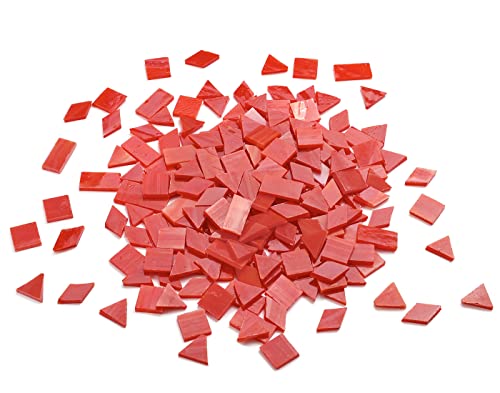 Lanyani Glass Mosaic Tiles for Art Crafts,4 Shapes Mixed Colorful Glass Tiles Tiffany Stained Glass Pieces,200 Pieces,Square/Rectangle/Diamond/Triangle,Orange-Red