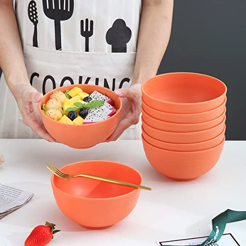 Kyraton Plastic Cereal Bowls 8 Pieces 26 oz, Unbreakable And Reusable Light Weight Bowl For Rice Noodle Soup Snack Salad Fruit BPA Free Dishwasher Safe (Orange)