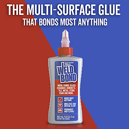 Weldbond Multi-Surface, Non-Toxic Adhesive Glue, Bonds Most Anything. Wood Glue or for Crafts Fabric Glass Mosaic Carpet Ceramic Tile Metal Stone & More. Dries Crystal Clear 5.4oz /160ml - 2 Pack