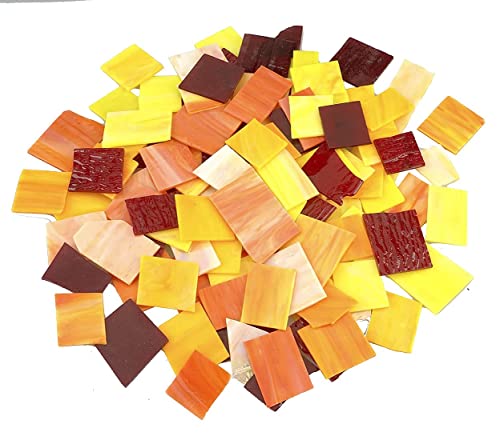 Lanyani Stained Glass Sheets Pieces, Glass Mosaics Tiles for Artwork and Crafts Art Projects, 35oz Value Pack, Flame