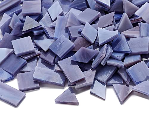 Lanyani Glass Mosaic Tiles for Art Crafts,4 Shapes Mixed Tiffany Stained Glass Pieces,200 Pieces (Grey-Purple)