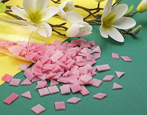 Multi-Color Options, Lanyani 200 Pieces Glass Mosaic Tiles for Crafts,4 Shapes Mixed Colorful Glass Tiles Tiffany Stained Glass Pieces for Mosaic,Pink
