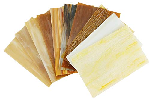 Lanyani（10 Sheets）Amber Variety Stained Glass Sheets 4 x 6 inch Opal Art Glass Pack Tiffany Glass, Mixed Textures