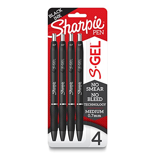 Sharpie S-Gel, Gel Pens, Medium Point (0.7mm), Black Ink Gel Pen, 4 Count