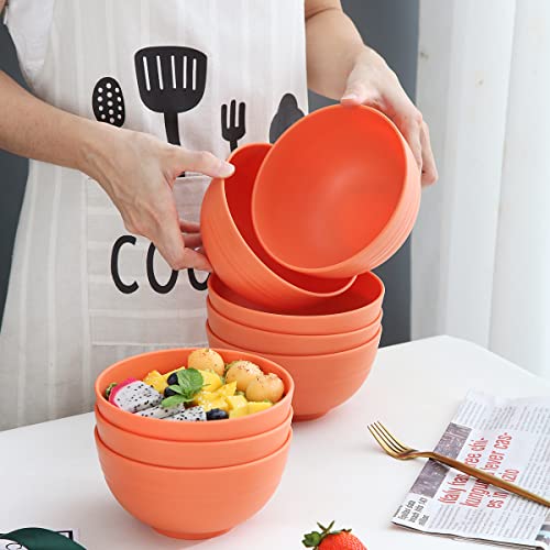 Kyraton Plastic Cereal Bowls 8 Pieces 26 oz, Unbreakable And Reusable Light Weight Bowl For Rice Noodle Soup Snack Salad Fruit BPA Free Dishwasher Safe (Orange)