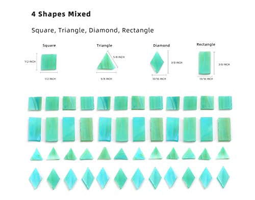 Lanyani 200 Pieces Glass Mosaic Tiles for Crafts,4 Shapes Mixed Colorful Tiffany Stained Glass Pieces,Square/Rectangle/Diamond/Triangle,Ocean Green