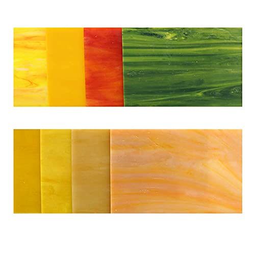LITMIND 8 Sheets Yellow Stained Glass Mosaic Tiles for Crafts, 4 x 6 inch Cathedral Glass Art Glass Pack, Mixed Colors and Patterns (Shades of Yellow)