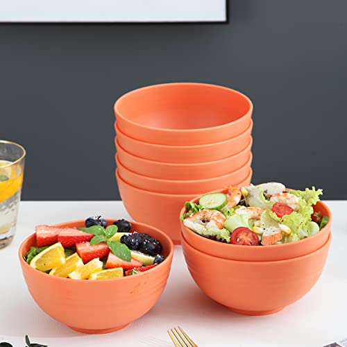 Kyraton Plastic Cereal Bowls 8 Pieces 26 oz, Unbreakable And Reusable Light Weight Bowl For Rice Noodle Soup Snack Salad Fruit BPA Free Dishwasher Safe (Orange)