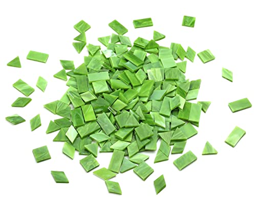Multi-Color Options, Lanyani 200 Pieces Glass Mosaic Tiles for Crafts,4 Shapes Mixed Colorful Glass Tiles Tiffany Stained Glass Pieces for Mosaic,Green Grass