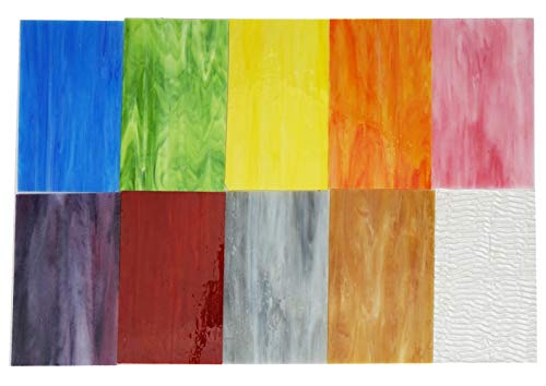 Lanyani（10 Sheets）Variety Stained Glass Sheets 4 x 6 inch Opal Art Glass Pack Tiffany Glass, Mixed Textures