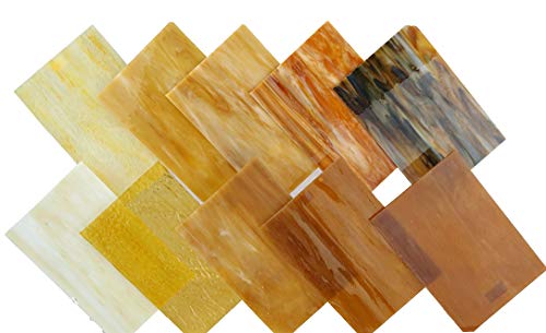 Lanyani（10 Sheets）Amber Variety Stained Glass Sheets 4 x 6 inch Opal Art Glass Pack Tiffany Glass, Mixed Textures