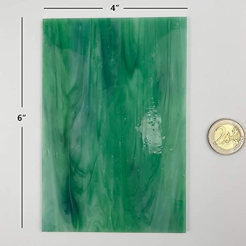 Unicoshape 12 Sheets Stained Glass Sheets Pack, 6" X 4" Cathedral Glass, Art Glass, Mosaic Glass Tiles for Crafts, (Mixed Green)