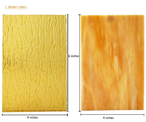 Lanyani（10 Sheets）Amber Variety Stained Glass Sheets 4 x 6 inch Opal Art Glass Pack Tiffany Glass, Mixed Textures