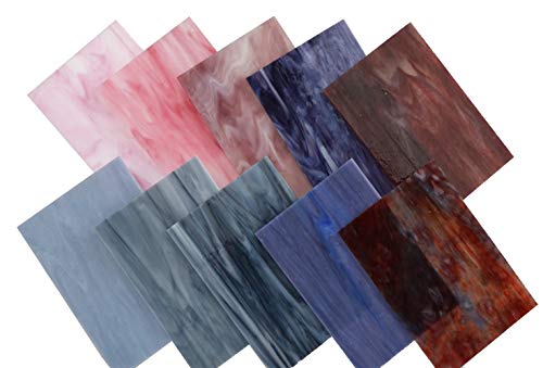 Lanyani（10 Sheets）Variety Stained Glass Sheets 4 x 6 inch Opal Art Glass Pack Tiffany Glass, Mixed Textures