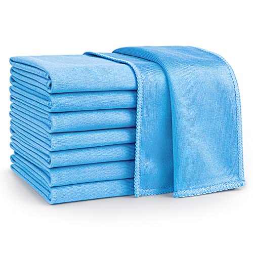 AIDEA Microfiber Glass Cleaning Cloths-8PK, Lint Free Streak Free, Quickly Clean Windows, Glass, Mirrors, Windshields, Stainless Steel, Blue-14”×16”