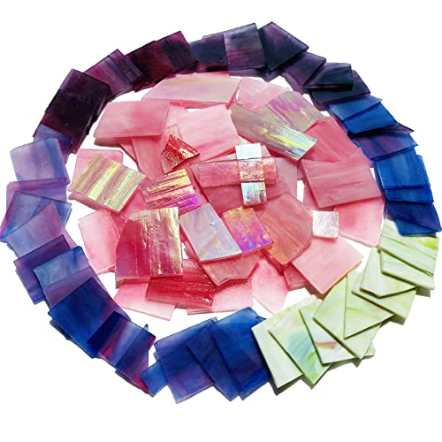 PALJOLLY Pink and Purple Glass Mosaic Tiles Stained Glass Sheets Pieces for Crafts, Stained Glass Supplies Kit for Mosaic Making, 35oz/1kgs Value Pack Pink+Purple