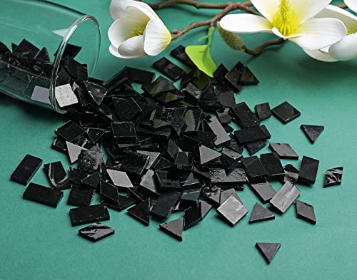 Lanyani Glass Mosaic Tiles for Art Crafts,4 Shapes Mixed Tiffany Stained Glass Pieces,200 Pieces (Regular Black)