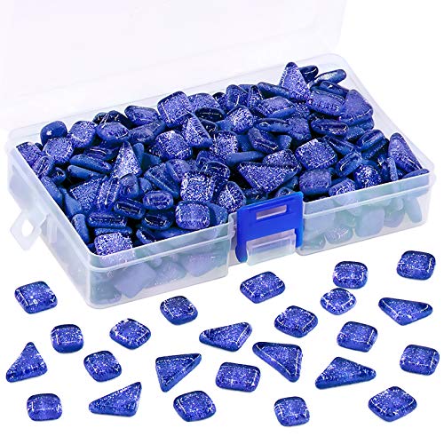 Swpeet 1 Pound Sapphire Blue Shine Crystal Series Mosaic Tiles Assortment Kit, Square and Triangle Genuine Mosaic Tiles Glitter Crystal Mosaic Perfect for Home Decoration Crafts - Mosaic Tiles X