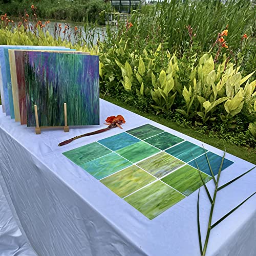 Unicoshape 12 Sheets Stained Glass Sheets Pack, 6" X 4" Cathedral Glass, Art Glass, Mosaic Glass Tiles for Crafts, (Mixed Green)