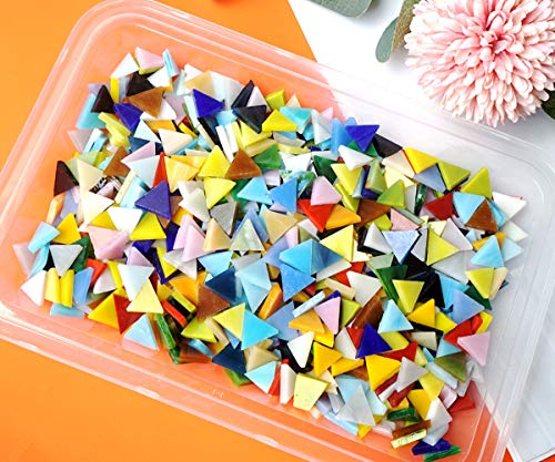 Lanyani 800 Pieces Triangle Mosaic Tiles Stained Glass 5/8 inch- Assorted Colors for Art Craft and Home Decorations - 500g/1.1lb -Opaque-1.1 pounds