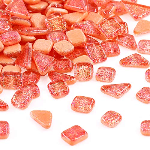 Swpeet 1 Pound Orange Shine Crystal Series Mosaic Tiles Assortment Kit, Square and Triangle Genuine Mosaic Tiles Glitter Crystal Mosaic Perfect for Home Decoration Crafts - Mosaic Tiles U