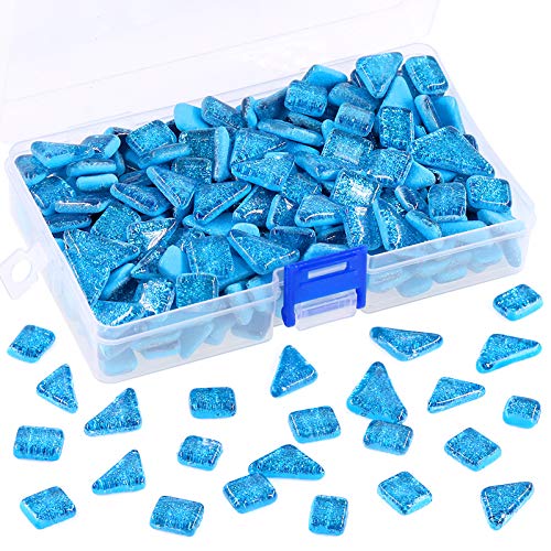 Swpeet 1 Pound Seablue Shine Crystal Series Mosaic Tiles Assortment Kit, Square and Triangle Genuine Mosaic Tiles Glitter Crystal Mosaic Perfect for Home Decoration Crafts - Mosaic Tiles V