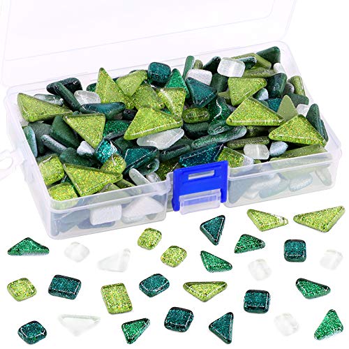 Swpeet 1 Pound Mixed Colors Shine Crystal Series Mosaic Tiles Assortment Kit, Square and Triangle Genuine Mosaic Tiles Glitter Crystal Mosaic Perfect for Home Decoration Crafts - Mosaic Tiles J