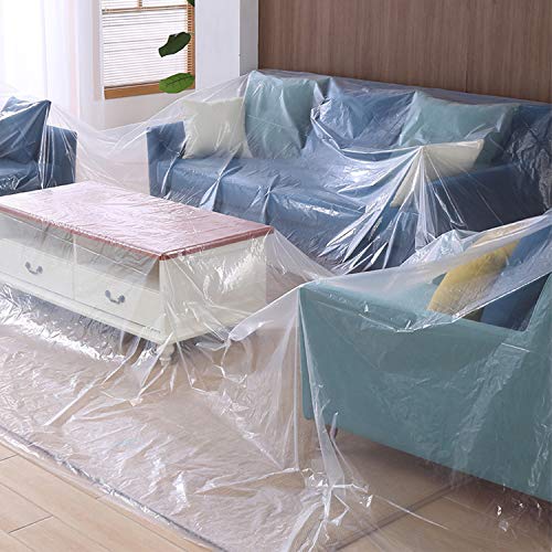 5 Sheets Plastic Drop Cloths, Plastic Sheeting Plastic Painting Tarp Paint Drop Cloth Waterproof Plastic Cover Anti-dust Furniture Cover Couch Cover for Painting Floor (2 x 3m/ 6.56 x 9.8 Feet)