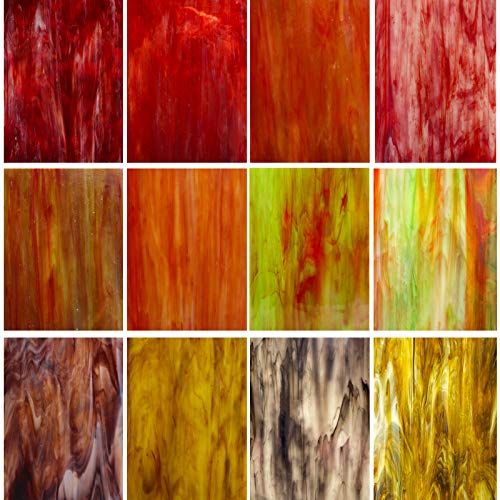 LITMIND 12 Pack Variety Stained Glass Sheets Pack, 4 x 6 inch Mosaic Glass Tiles for Crafts, Art Glass Pack, Assorted Granite Colors and Marble Textures(Opaque/Smooth) - Texture Mixed