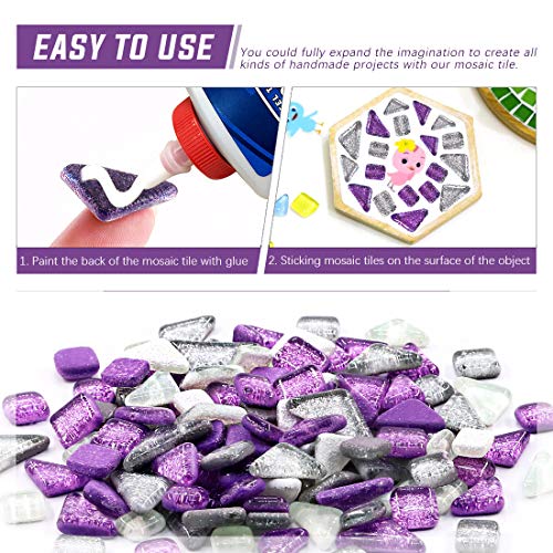 Swpeet 1 Pound Sliver + Purple Shine Crystal Series Mosaic Tiles Assortment Kit, Square and Triangle Genuine Mosaic Tiles Glitter Crystal Mosaic Perfect for Home Decoration Crafts - Mosaic Tiles K