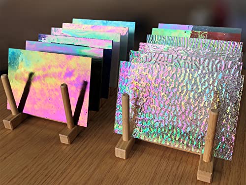 LITMIND 12 Sheets Iridescent Glass Stained Glass Sheets, 4x6 inch Glass Mosaic Tiles for Crafts, Cathedral Art Glass Pack, Assorted Colors (Iridized Opaque & Translucent Textures) - Iridescent Mixed