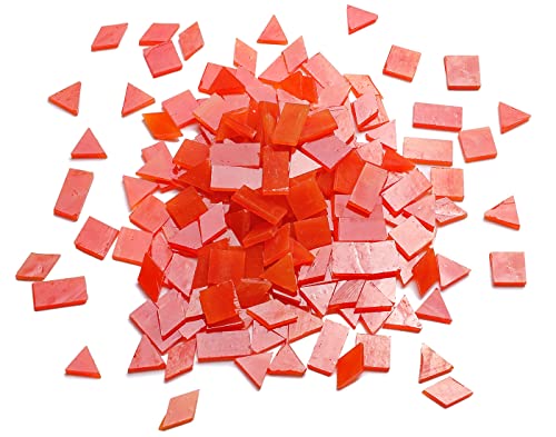 Lanyani Glass Mosaic Tiles for Art Crafts,4 Shapes Mixed Tiffany Stained Glass Pieces,200 Pieces (Orange-Red)