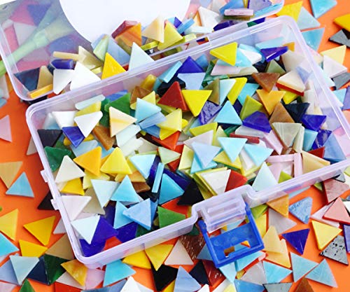 Lanyani 800 Pieces Triangle Mosaic Tiles Stained Glass 5/8 inch- Assorted Colors for Art Craft and Home Decorations - 500g/1.1lb -Opaque-1.1 pounds