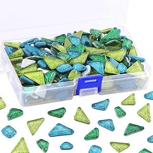 Swpeet 1 Pound Mixed Colors Shine Crystal Series Mosaic Tiles Assortment Kit, Square and Triangle Genuine Mosaic Tiles Glitter Crystal Mosaic Perfect for Home Decoration Crafts