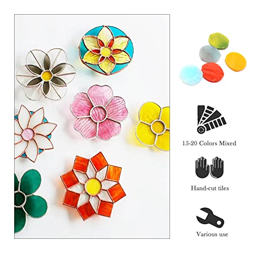 LITMIND 120 Pcs Round Stained Glass Kit, Precut Petal Glass Mosaic Tiles, Stained Glass Supplies Glass Gems Mosaic Making Supplies for DIY Crafts