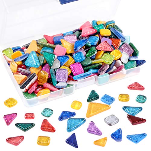 Swpeet 1 Pound Mixed Colors Shine Crystal Series Mosaic Tiles Assortment Kit, Square and Triangle Genuine Mosaic Tiles Glitter Crystal Mosaic Perfect for Home Decoration Crafts - Mosaic Tiles C