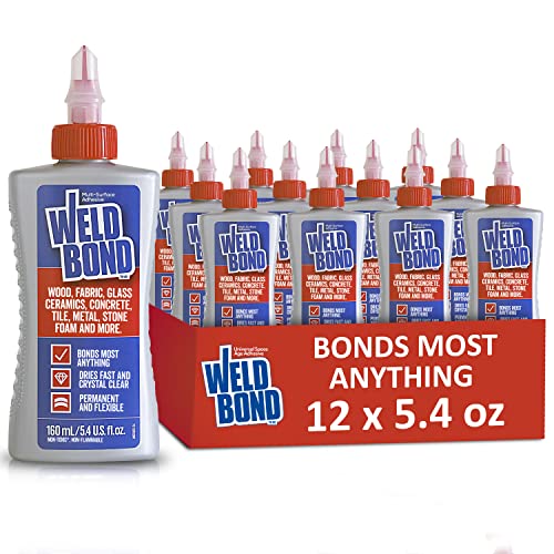 Weldbond Multi-Surface Adhesive Glue, Bonds Most Anything! Wood Glue for Furniture or Carpentry Fabric Glass Mosaic Ceramic Jewelry Stone & More. Non-Toxic, Dries Crystal Clear. 5.4oz /160ml 12-Pack