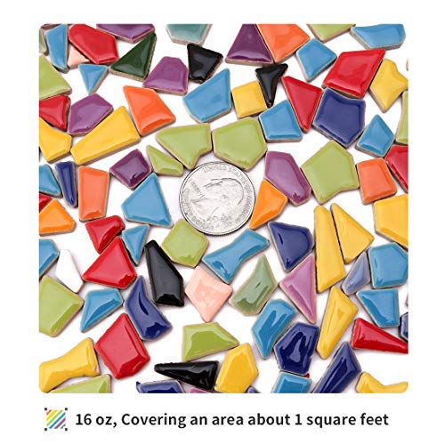 Youway Style Ceramic Mosaic Tiles for Crafts Bulk,454g Various Sizes Mosaic Pieces for Mosaic Making Supplies(Mixed Colors, 1 Pound)