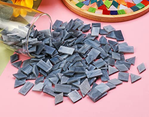 Lanyani Glass Mosaic Tiles for Art Crafts,4 Shapes Mixed Tiffany Stained Glass Pieces,200 Pieces (Grey-3)