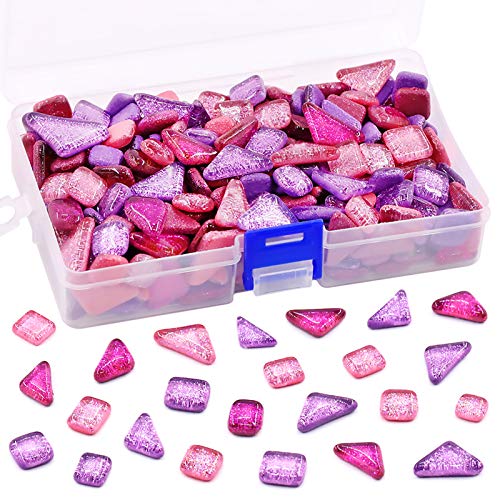 Swpeet 1 Pound Mixed Colors Shine Crystal Series Mosaic Tiles Assortment Kit, Square and Triangle Genuine Mosaic Tiles Glitter Crystal Mosaic Perfect for Home Decoration Crafts - Mosaic Tiles H