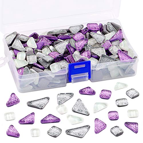 Swpeet 1 Pound Sliver + Purple Shine Crystal Series Mosaic Tiles Assortment Kit, Square and Triangle Genuine Mosaic Tiles Glitter Crystal Mosaic Perfect for Home Decoration Crafts - Mosaic Tiles K