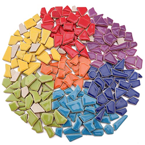 Youway Style Ceramic Mosaic Tiles for Crafts Bulk,454g Various Sizes Mosaic Pieces for Mosaic Making Supplies(Mixed Colors, 1 Pound)