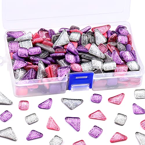 Swpeet 1 Pound Mixed Colors Shine Crystal Series Mosaic Tiles Assortment Kit, Square and Triangle Genuine Mosaic Tiles Glitter Crystal Mosaic Perfect for Home Decoration Crafts