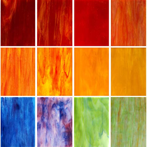 LITMIND 12 Sheets Variety Stained Glass Sheets Pack, 4 x 6 inch Mosaic Glass Tiles for Crafts, Art Glass Pack, Assorted Colors and Patterns(Opaque/Smooth)