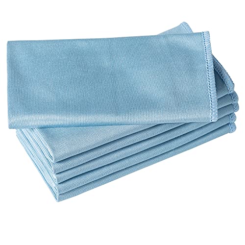 Puomue 6 Pack Microfiber Glass Cleaning Cloth, 16 Inch X 16 Inch, Lint Free Quickly Clean Window, Glasses, Windshields, Mirrors, and Stainless Steel, Blue