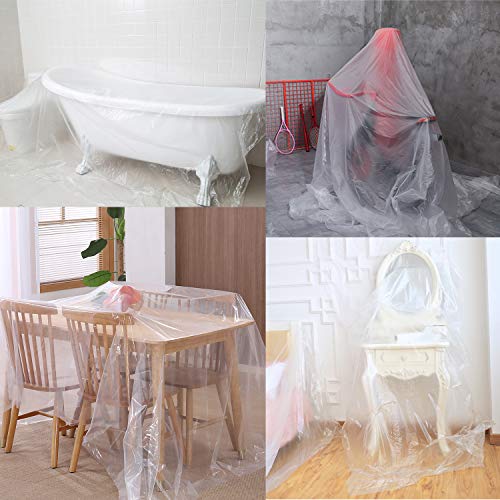 5 Sheets Plastic Drop Cloths, Plastic Sheeting Plastic Painting Tarp Paint Drop Cloth Waterproof Plastic Cover Anti-dust Furniture Cover Couch Cover for Painting Floor (2 x 3m/ 6.56 x 9.8 Feet)