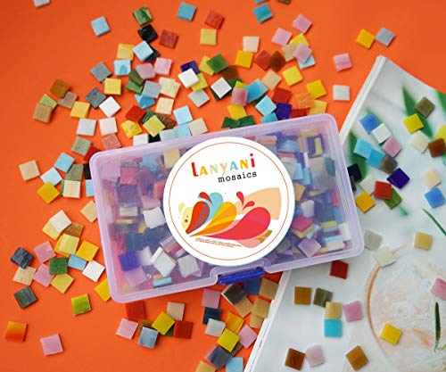 Lanyani 750 to 800 Pieces Mosaic Tiles Stained Glass - Assorted Colors for Art Craft and Home Decorations - Rainbow Square 500g/1.1lb