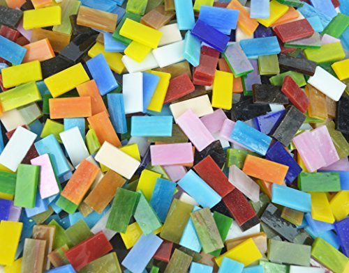 Lanyani 400 Pieces/17.6oz Rectangle Mosaic Tiles Stained Glass for Crafts and Home Decorations Assorted Colors Textures